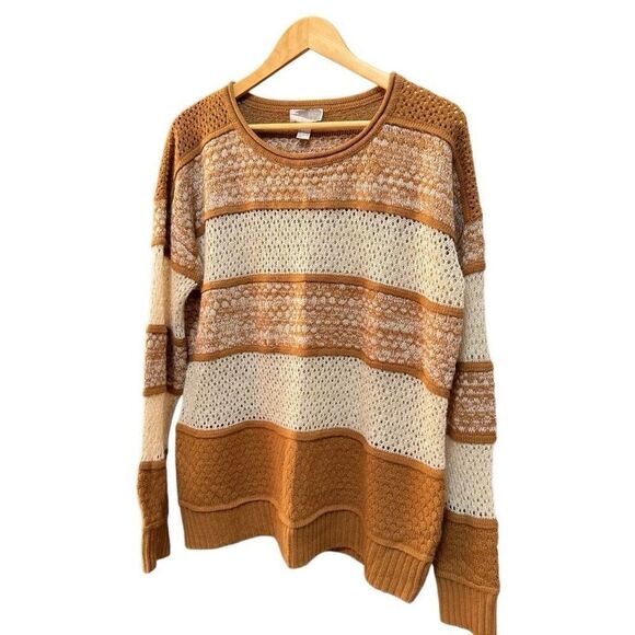 NWOT Forever 21 (L) metallic sparkly light knit pullover sweater, tan & cream co - Picture 1 of 6